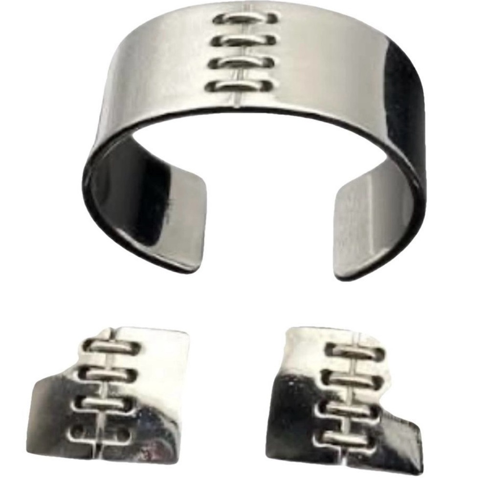 Salvatore Ferragamo Silver-Tone Corset Stitch  Cuff Bracelet and Earrings Set